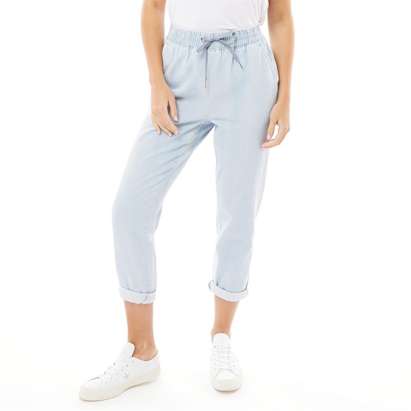 Fluid Womens Elasticated Waist Roll Up Jeans Bleach Wash