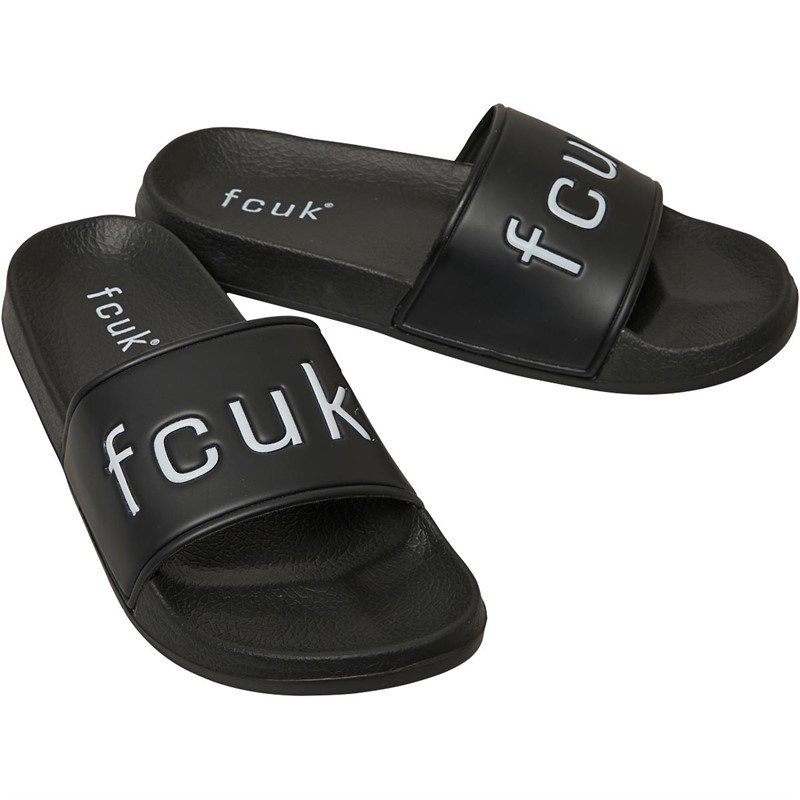 French Connection Mens FCUK Slides Black/White
