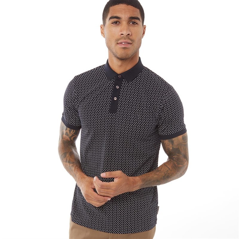 French Connection Mens Tear Polo Marine/White