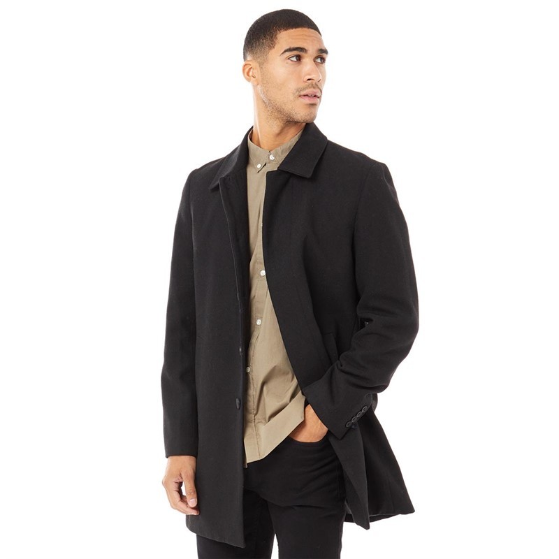French Connection Mens SB Collar Wool Coat Black
