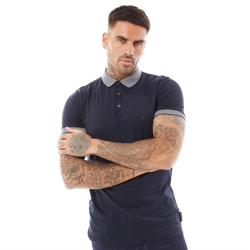 French Connection Mens Stripe Collar Polo Marine