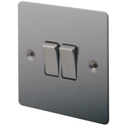 LAP LAP 10AX 2-GANG 2-WAY LIGHT SWITCH BRUSHED STAINLESS STEEL