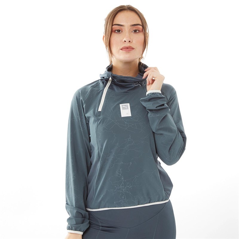 Puma Womens First Mile Drycell Woven 1/4 Zip Running Jacket Dark Slate/Pristine