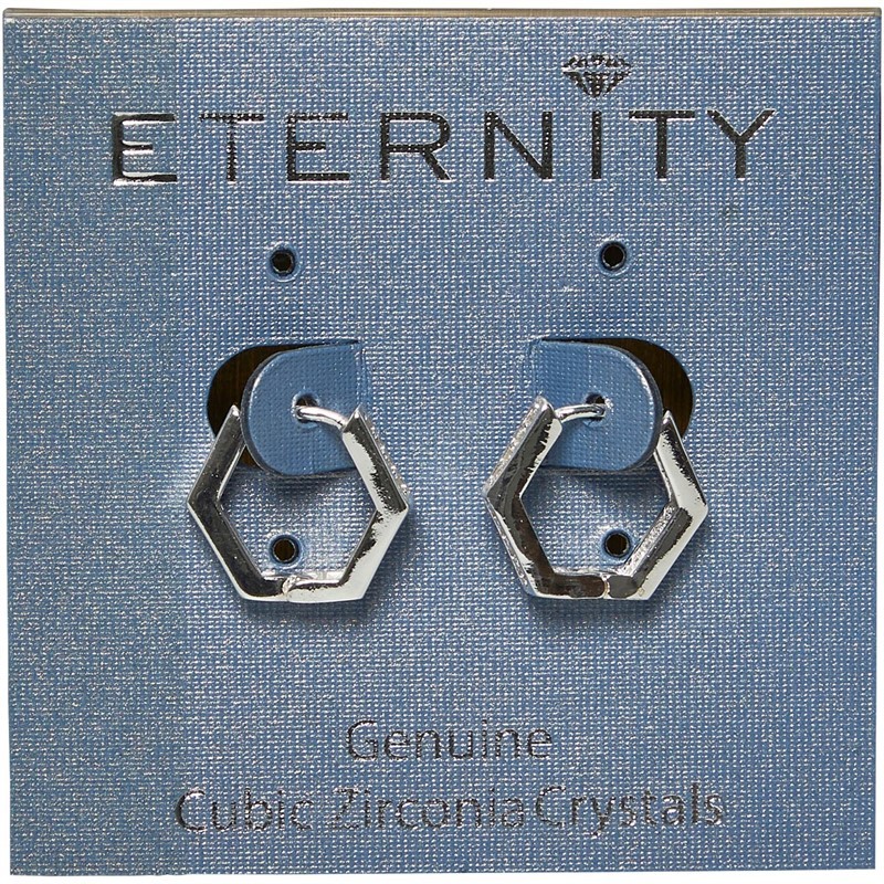 Eternity Womens Clear Stones Hoop Earrings Silver Tone