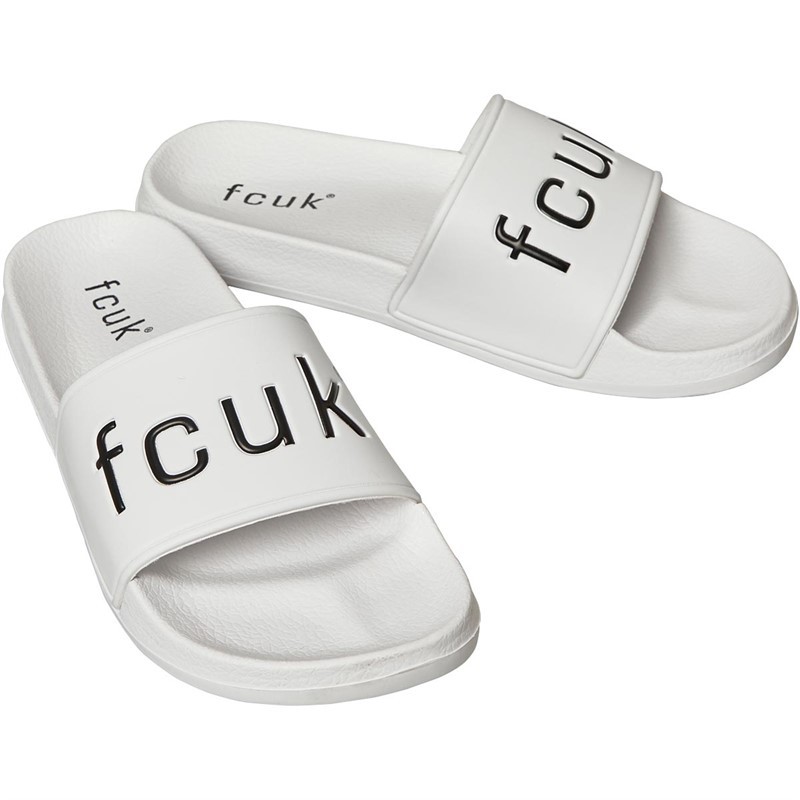 French Connection Mens FCUK Slides White/Black