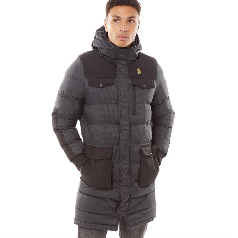 LUKE 1977 Mens Dreward Long Line Hooded Jacket Black