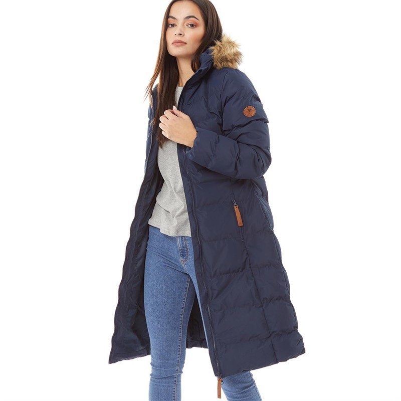 Trespass Womens Audrey Waterproof Padded Hooded Long Jacket Navy