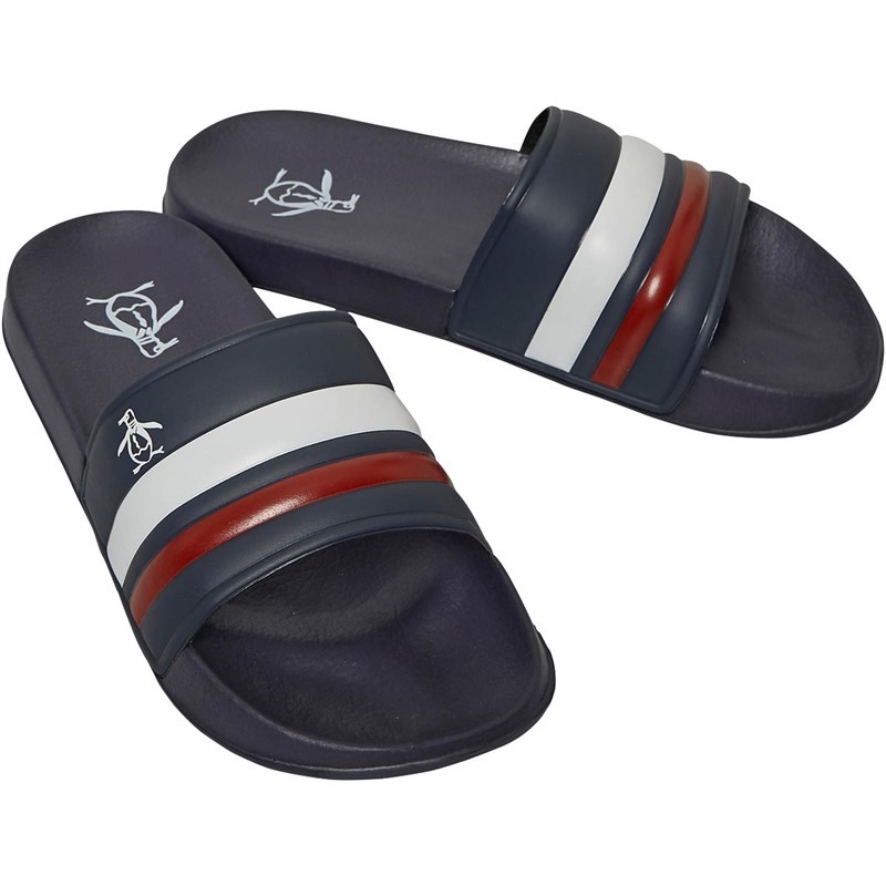Original Penguin Mens Pier Retro Slides Navy Stripe