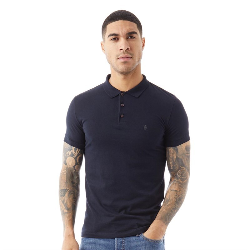 French Connection Mens Jersey Polo Marine/Gunmetal