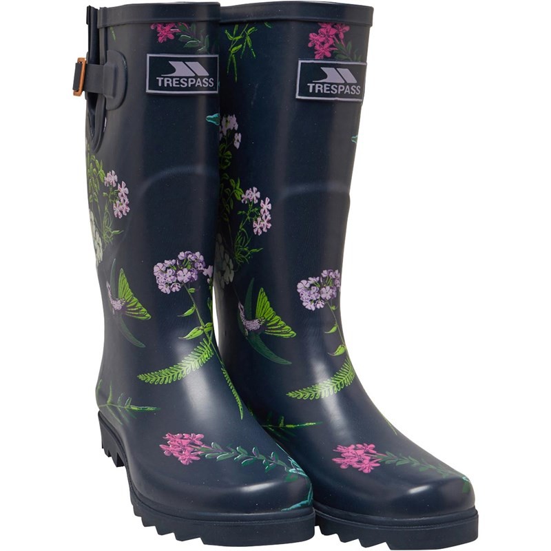 Trespass Womens Elena Hummingbird Print Wellington Boots Navy