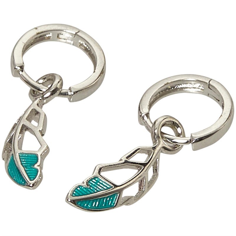 all we are Womens Feather Huggie Earrings Silver Tone/Light Blue